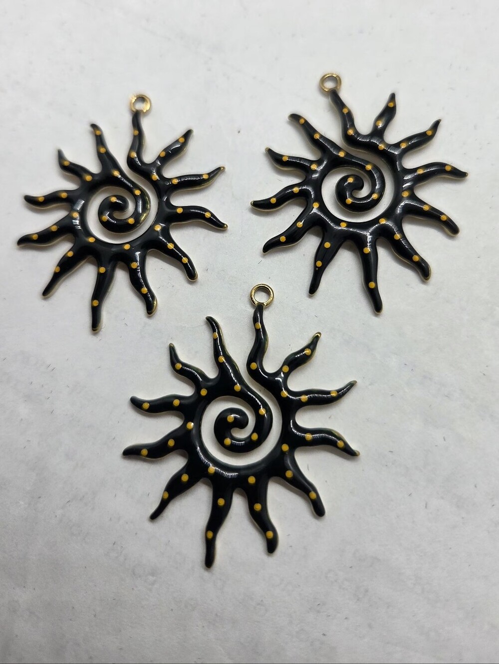 Sunburst Spiral Enamel Charms - Black & Brown with Gold Dots - Picture 4 of 4